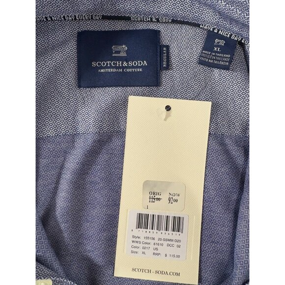 SCOTCH & SODA geometric pattern dress shirt size XL color Blue white NWT $115 - Picture 2 of 9